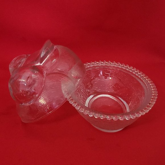 VTG Clear Glass Bunny Rabbit Covered Trinket Oval Candy Beaded Dish Translucent - Picture 8 of 15
